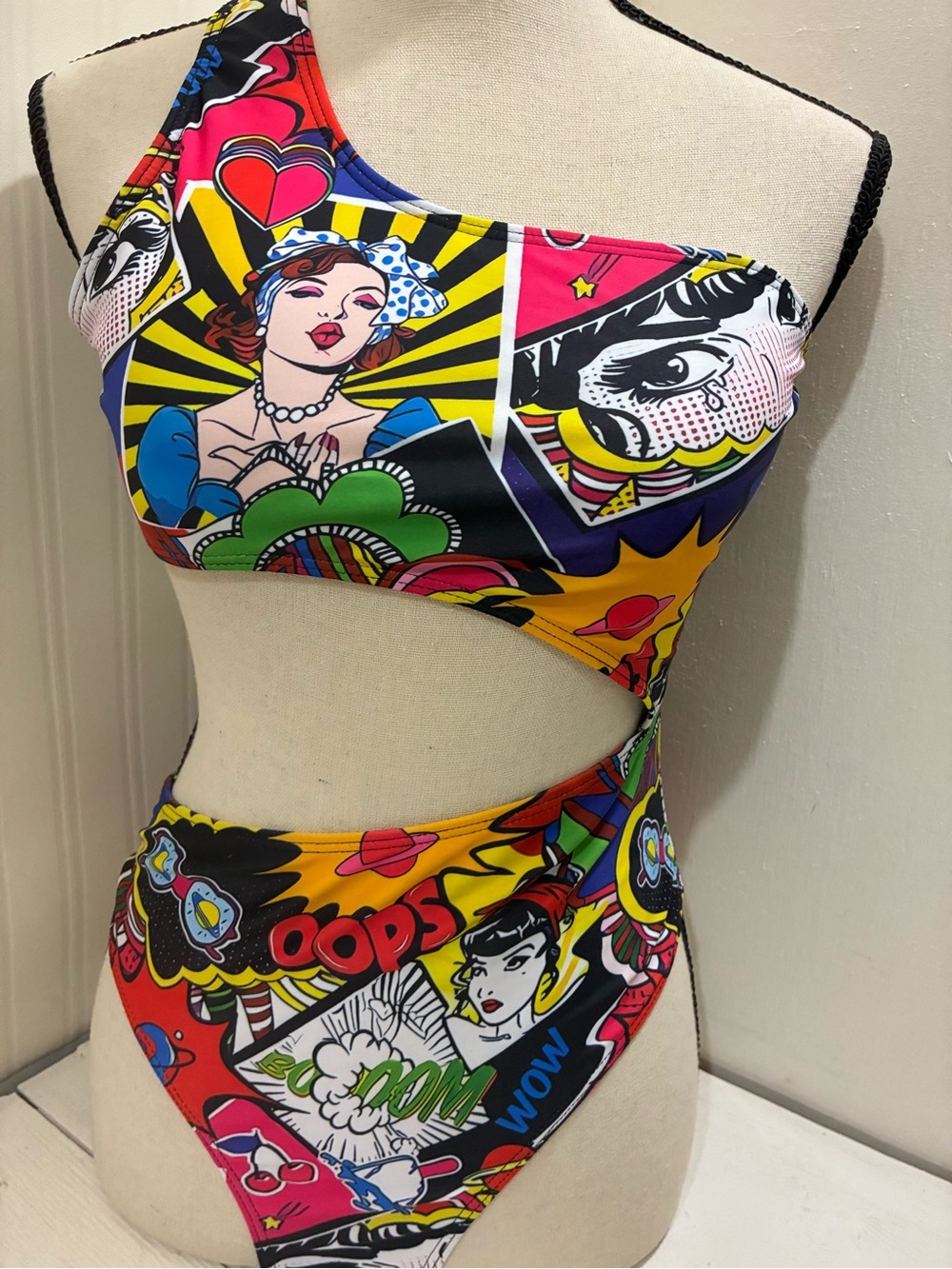 Colorful Pop Art One-Shoulder Women Sexy One-Piece Swimsuit